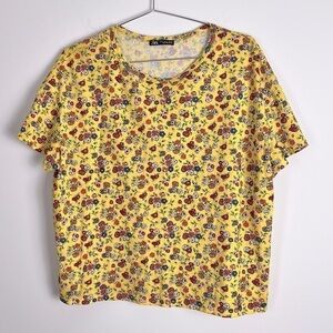 ZARA Yellow Bright Colorful Floral Boxy Cotton Short Sleeve Tee Top L